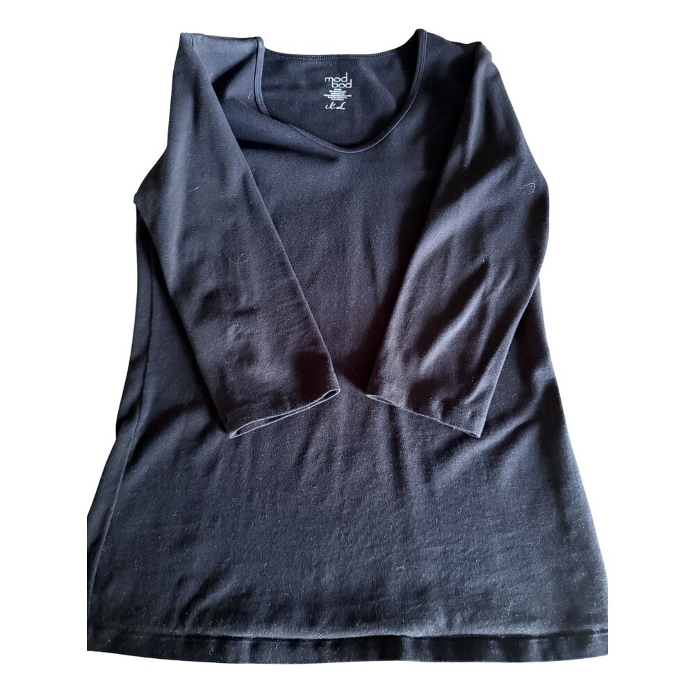 Modbod Womens Black 3/4-Sleeve Stretch Top XL Cotton/Spandex Blend